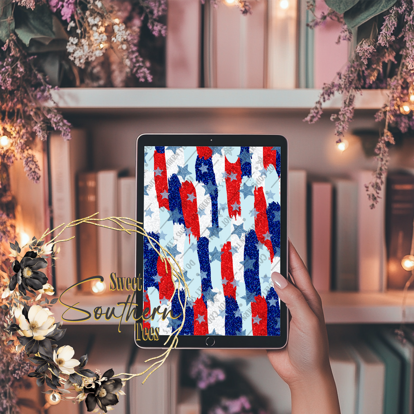 Red White and Blue Big Stars Brush Digital Paper