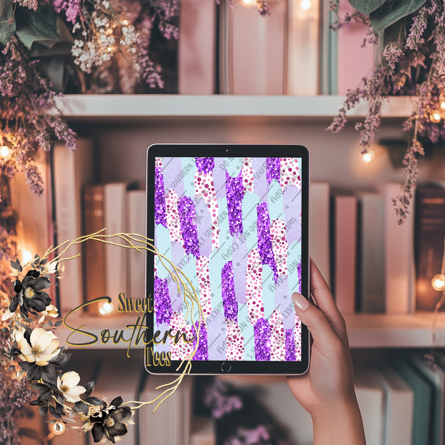 Purple Glitter Polka Dot Brush Digital Paper