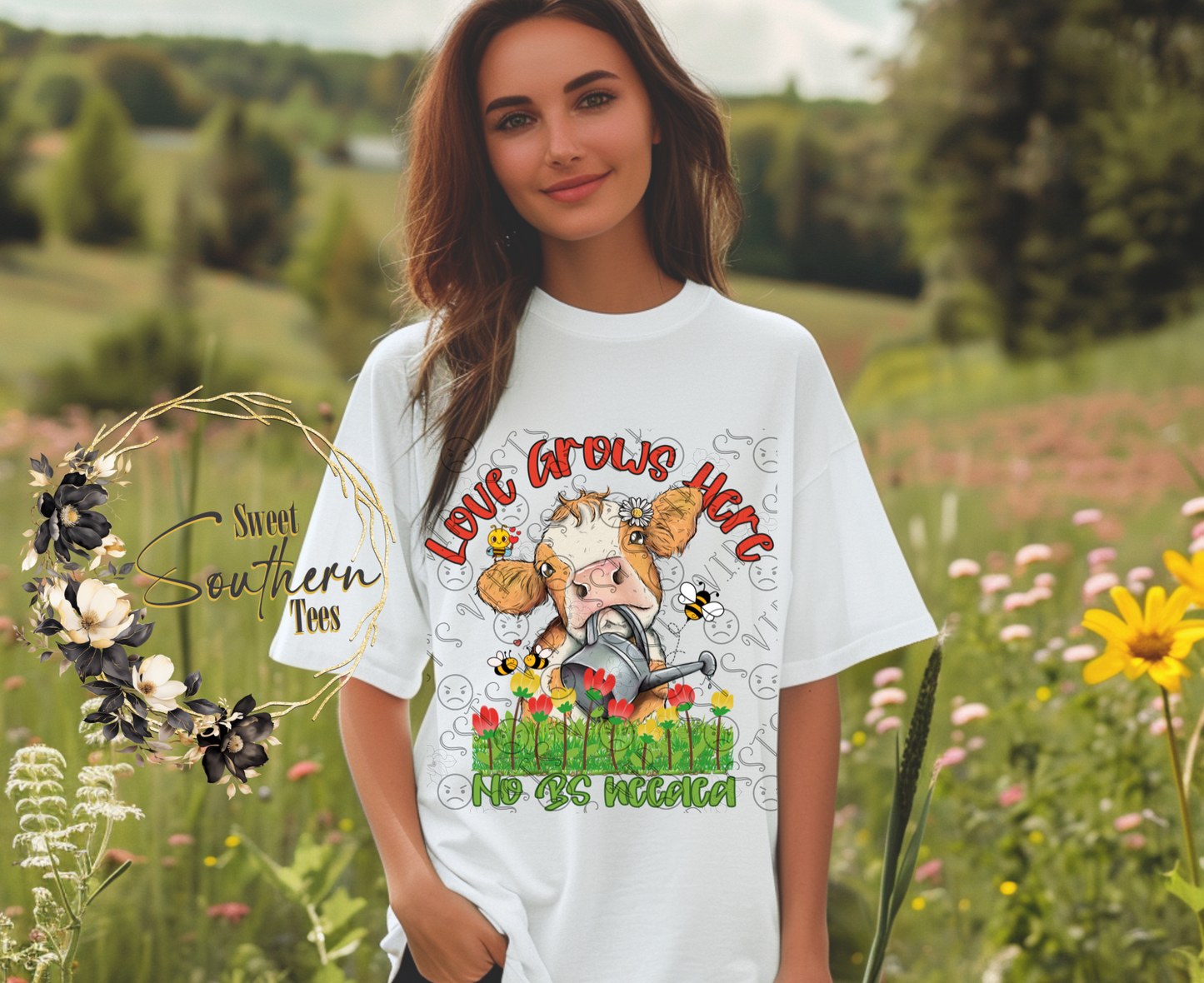 Spring Cow- Love Grows Here No BS Needed