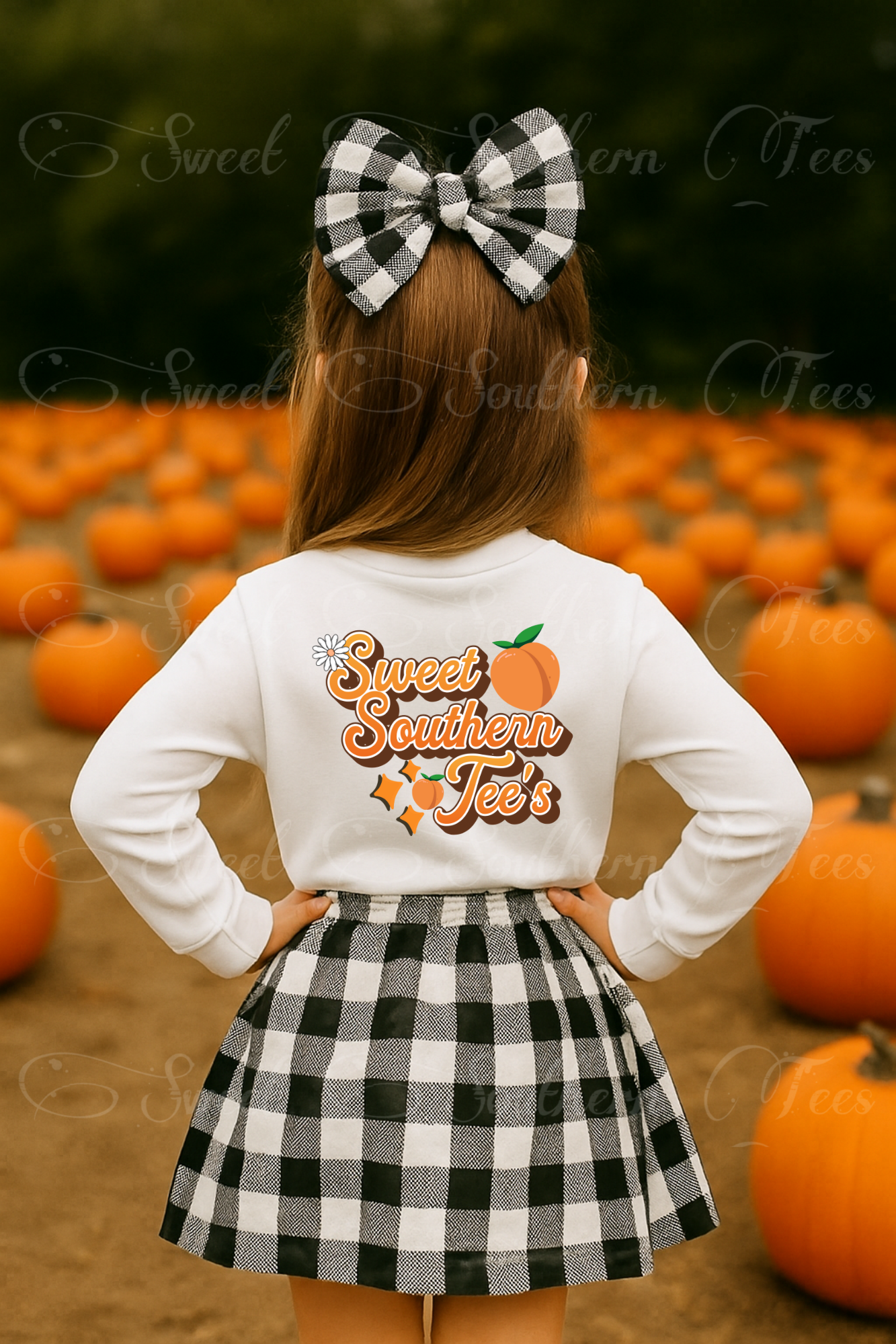 Girl-Pumpkin Patch-Back-White Longsleeve Shirt-Mockup