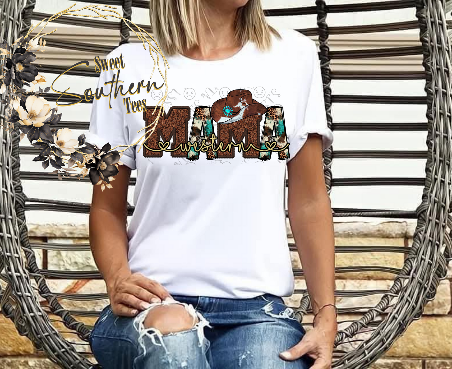 Western Mama- Turqouise Brown Leather Cow print