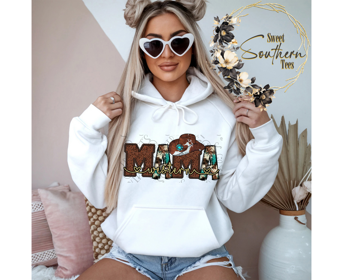 Western Mama- Turqouise Brown Leather Cow print