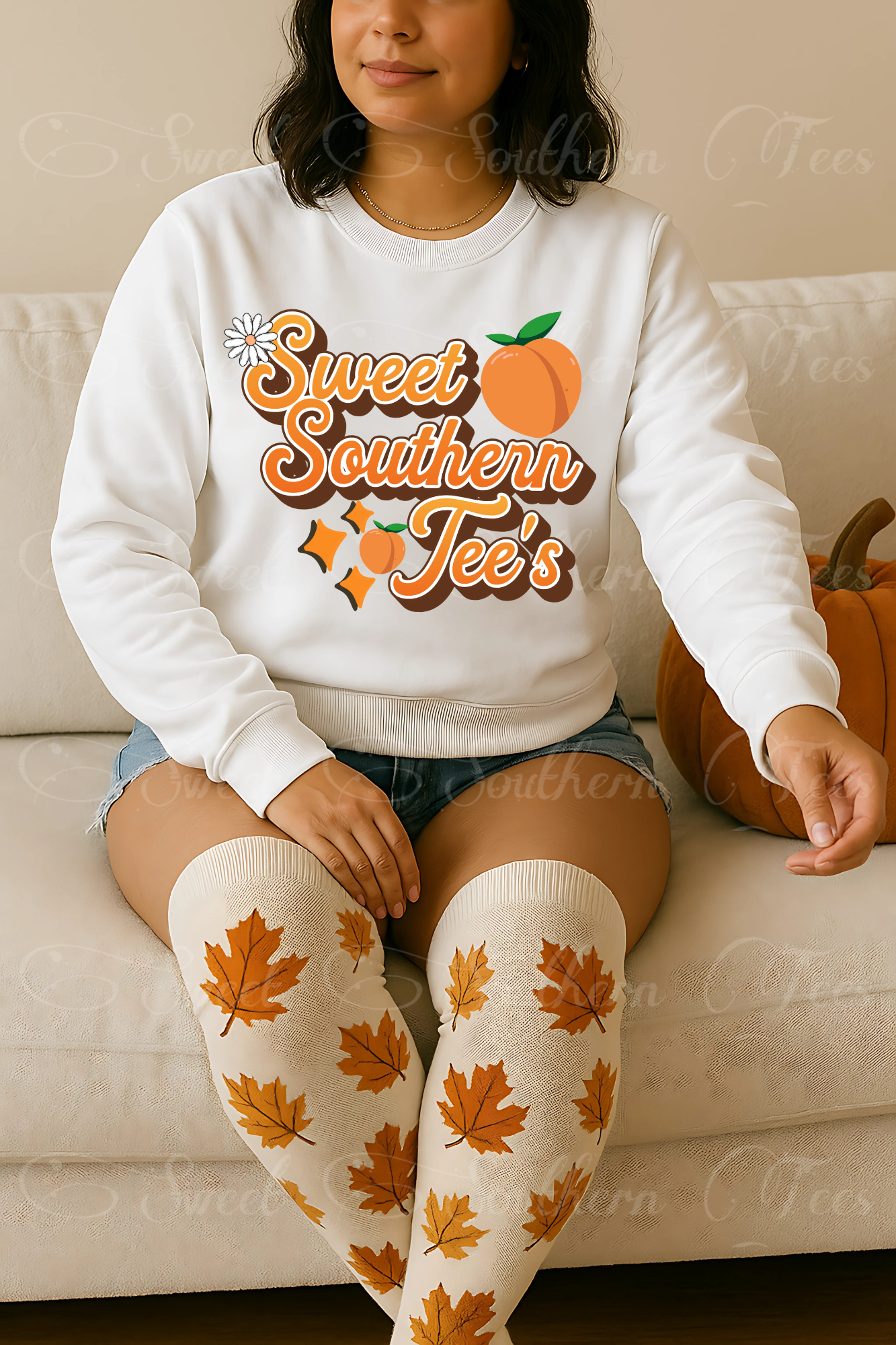 Woman-Fall-White Sweater-Mockup