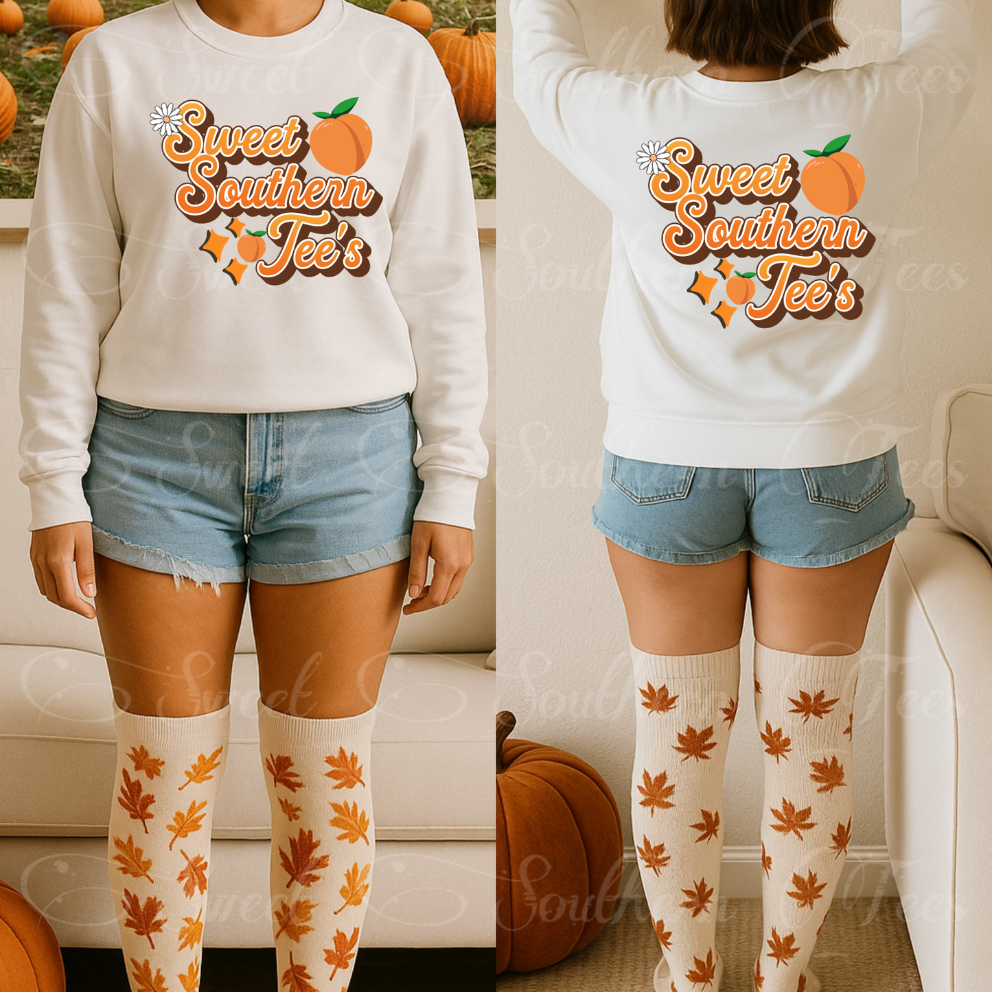 Woman-Fall-Front And Back White Longsleeve Shirt-Mockup