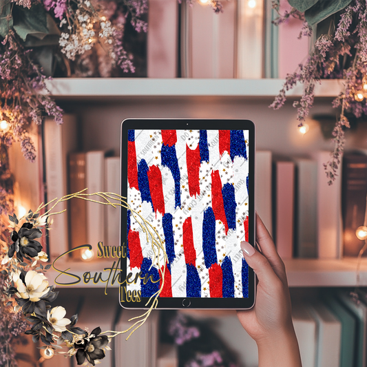 Red White & Blue little stars Brush Digital Paper