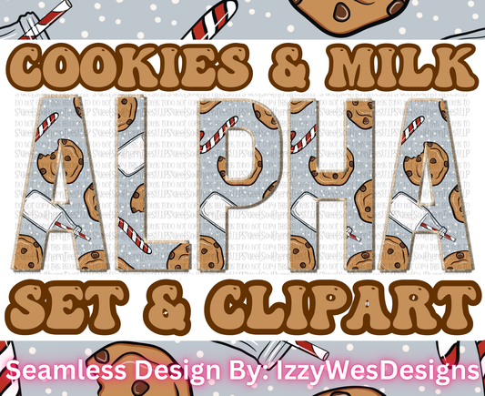 Christmas Cookies & Milk Alpha Set & Clipart