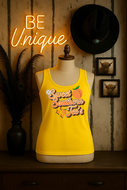 Be Unique-Western Boho Alternative- Yellow Tank Top Mockup (June Mockup Drive 2025)