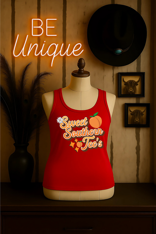 Be Unique-Western Boho Alternative- Red Tank Top Mockup (June Mockup Drive 2025)