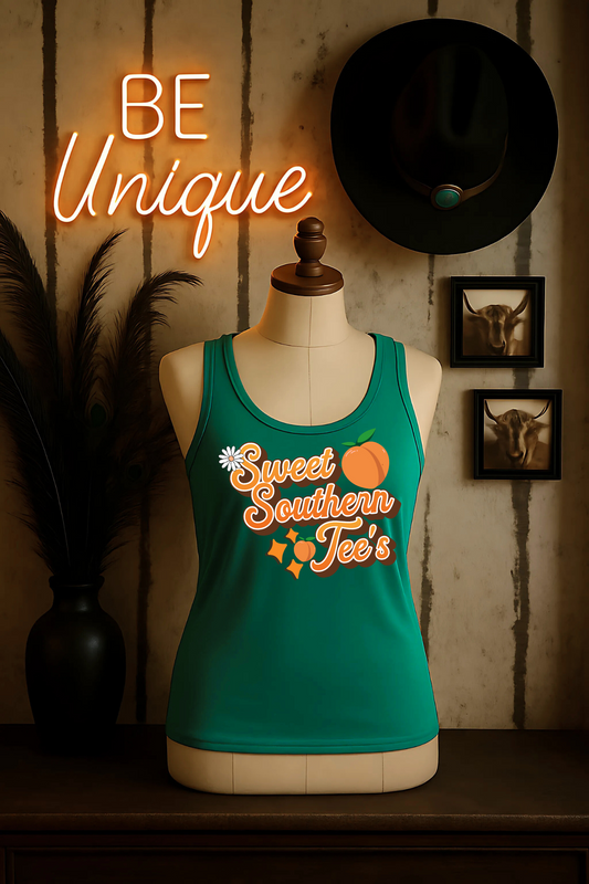 Be Unique-Western Boho Alternative- Turqouise Tank Top Mockup (June Mockup Drive 2025)