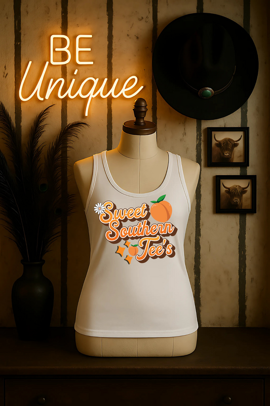 Be Unique-Western Boho Alternative- White Tank Top Mockup (June Mockup Drive 2025)