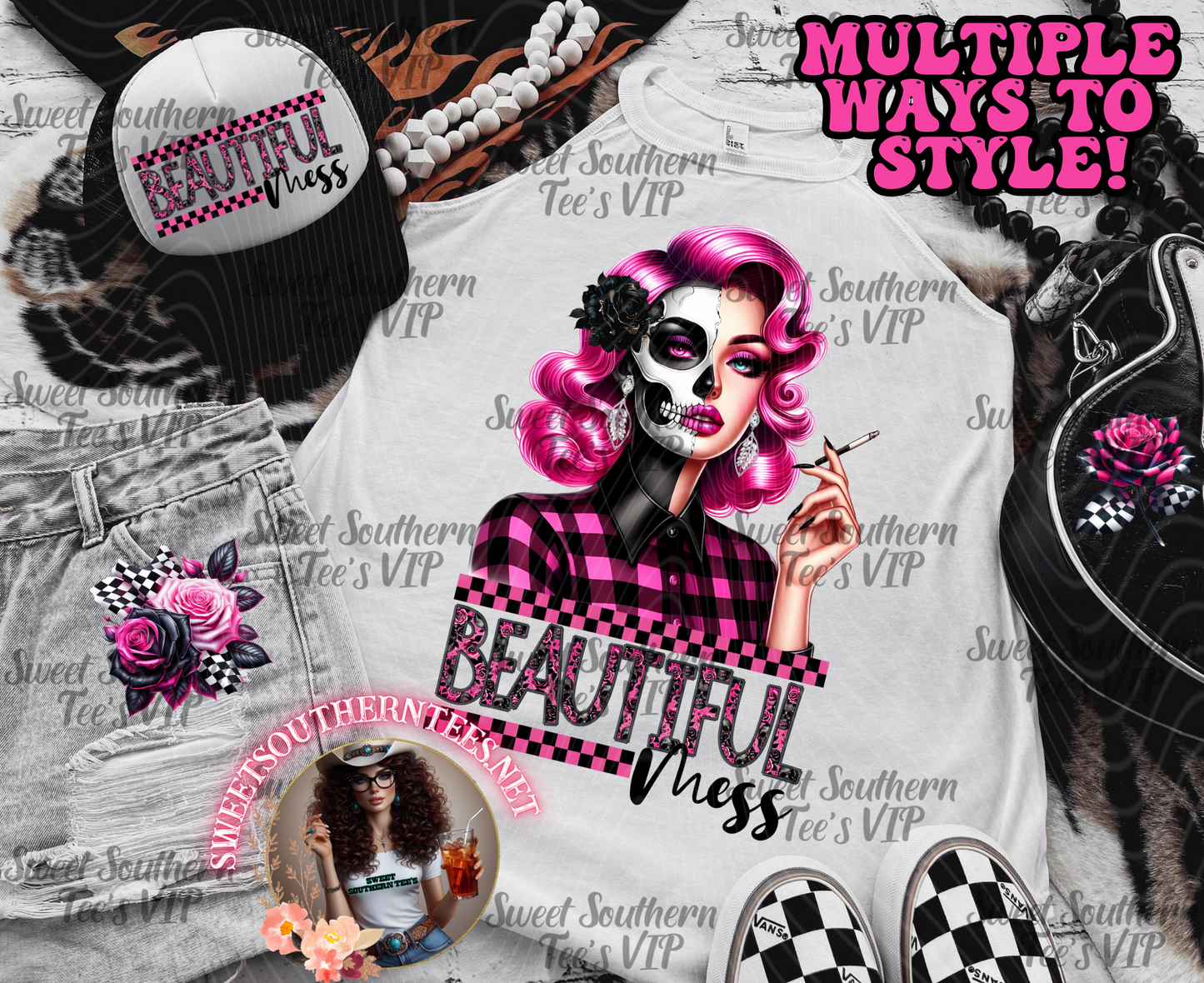 Beautiful Mess (Skull-Pink-Checkers)- 5 piece