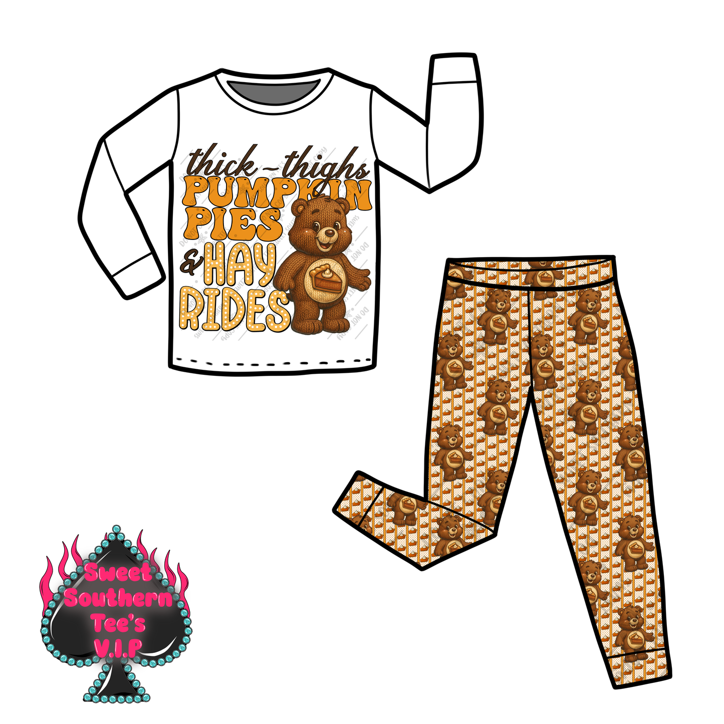 Caring Bear- Thick Thighs, pumpkin pie and hayrides- 2 piece set (October Design Drive 2025)