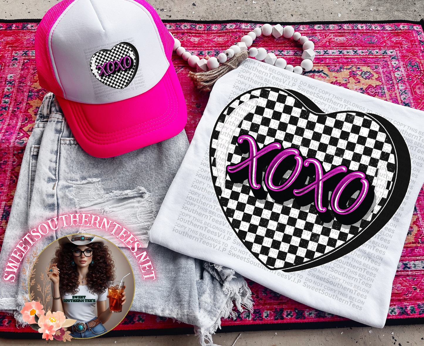 XOXO-Candy Heart Purple Neon-Checkered