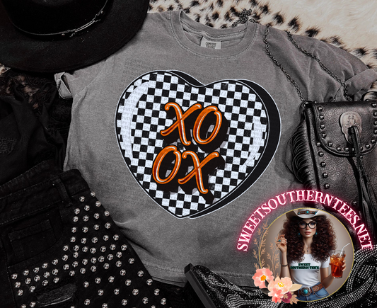 XOXO-Stacked-Orange Neon-Checkered Candy Heart