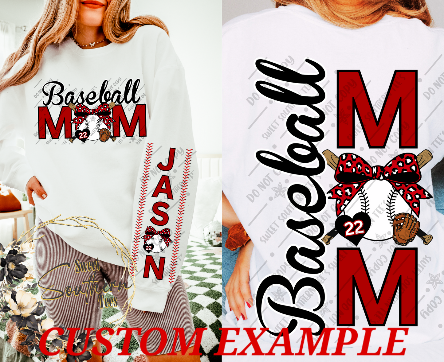 Baseball Mom CUSTOM- 3 piece set front, back & sleeve