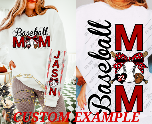 Baseball Mom CUSTOM- 3 piece set front, back & sleeve