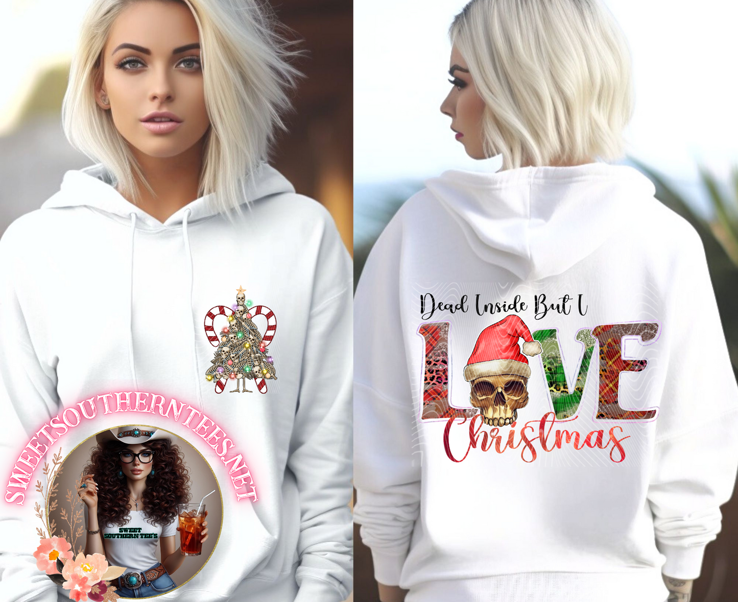 Dead Inside But I Love Christmas Tree and skull Set-Front and Back