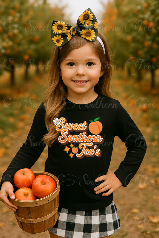 Girl-Apple Picking-Black Longsleeve Shirt-Mockup