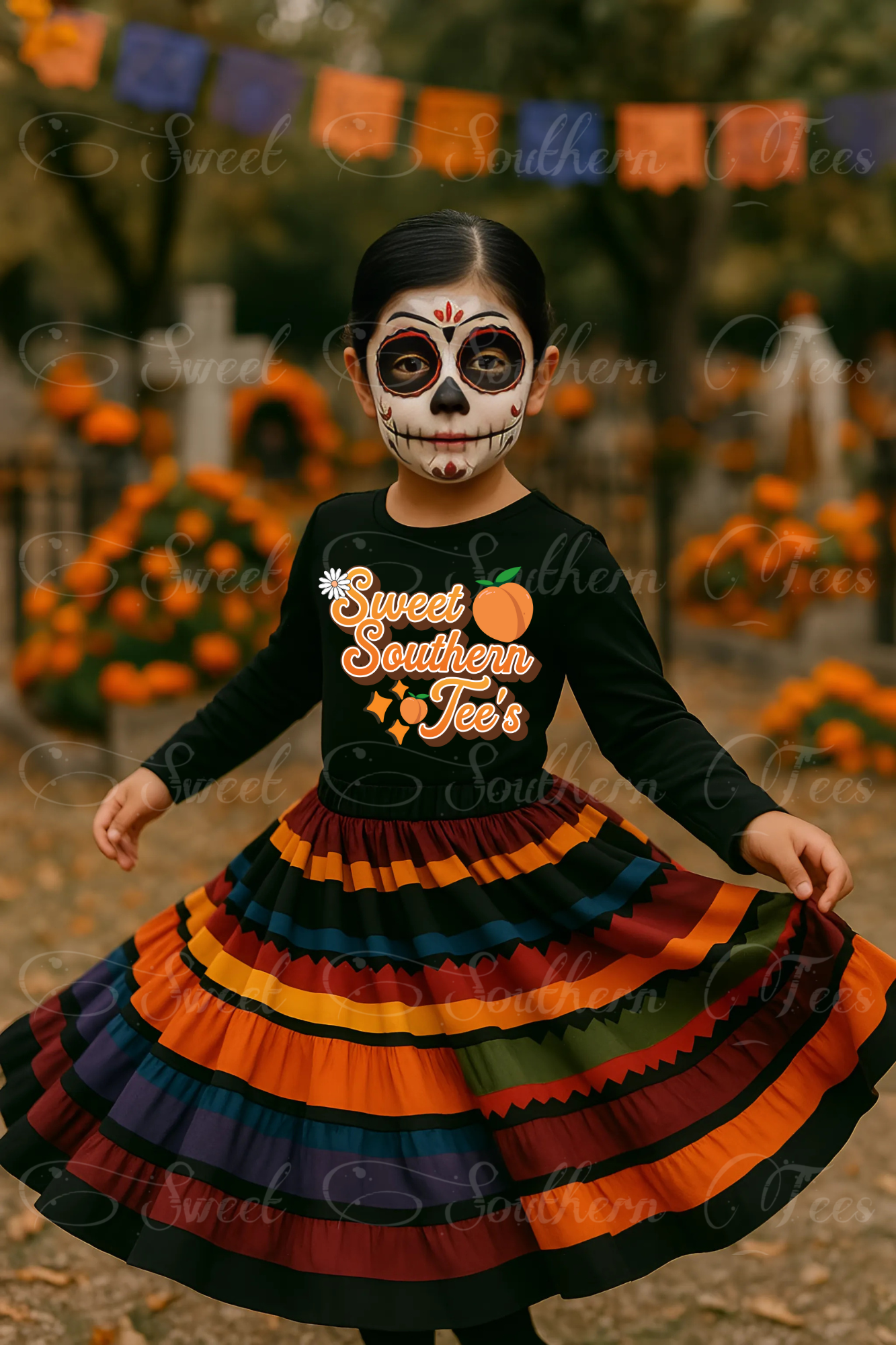 Girl-Day Of The Dead-Black Longsleeve Shirt-Mockup