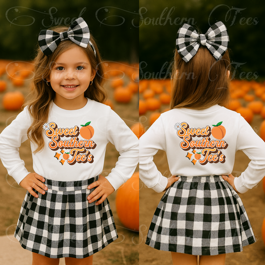 Girl-Pumpkin Patch-Front And Back White Longsleeve Shirt-Mockup