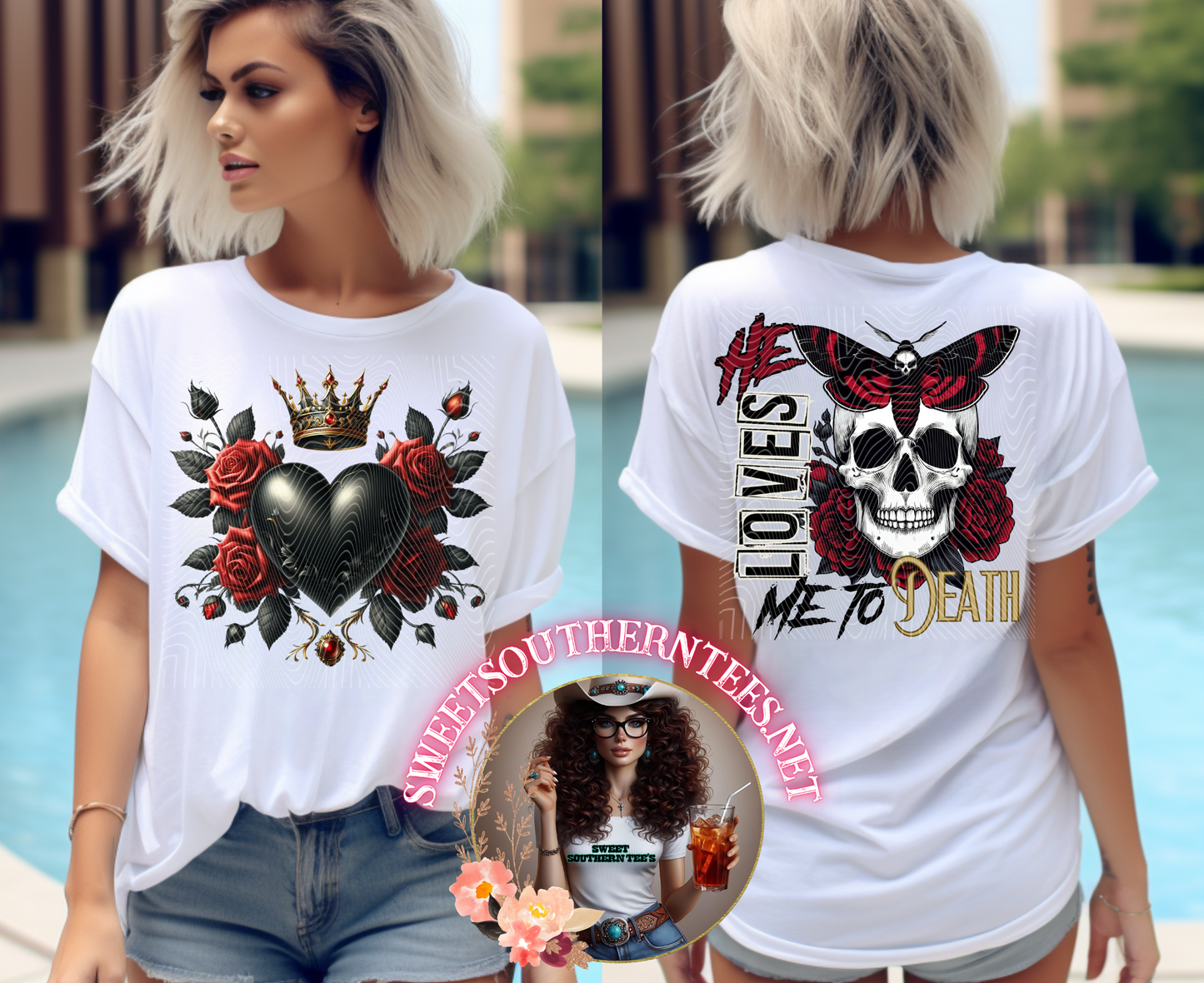 His & Her Front & Back-Skull and Roses