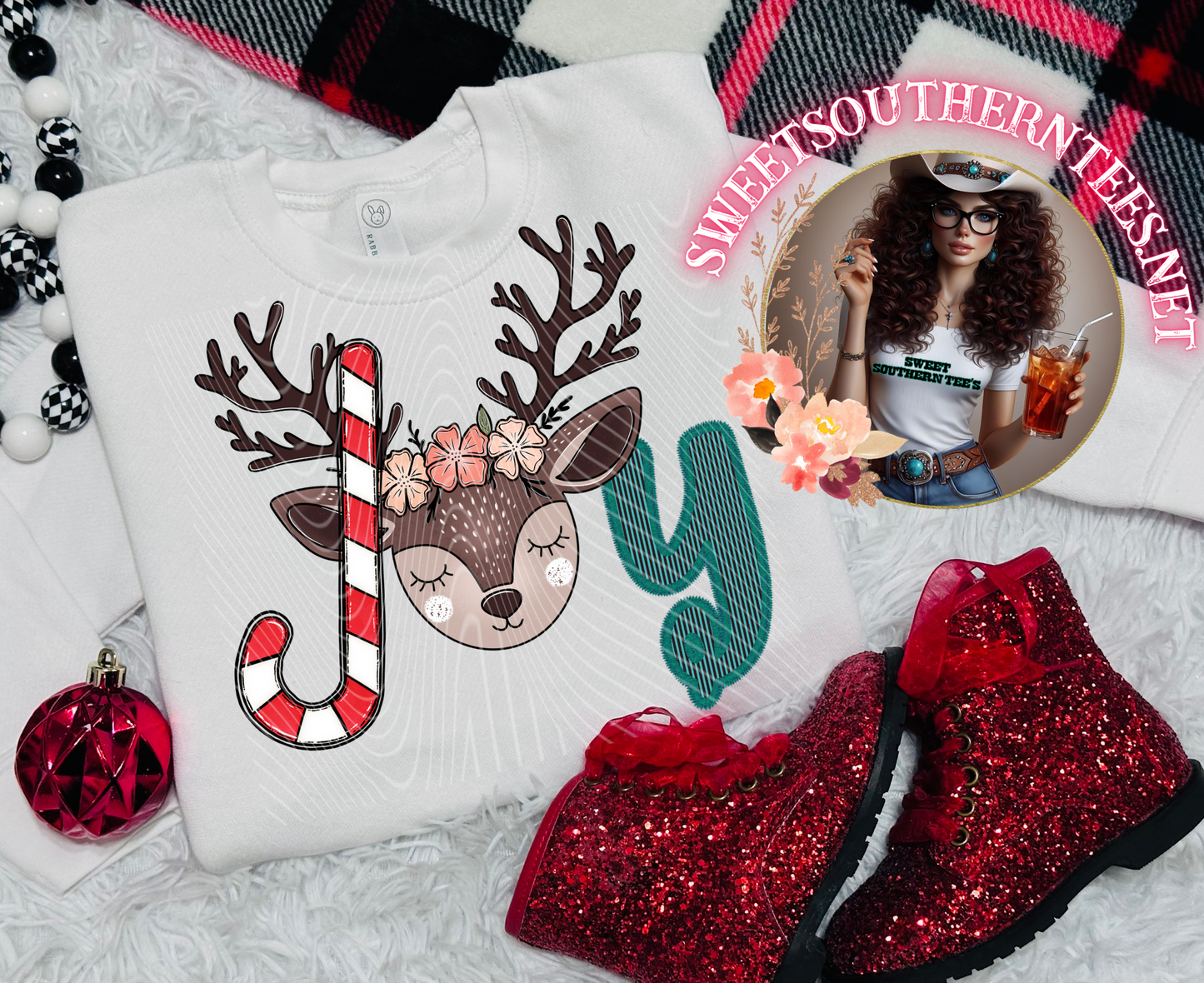 Joy- Girls reindeer shirt