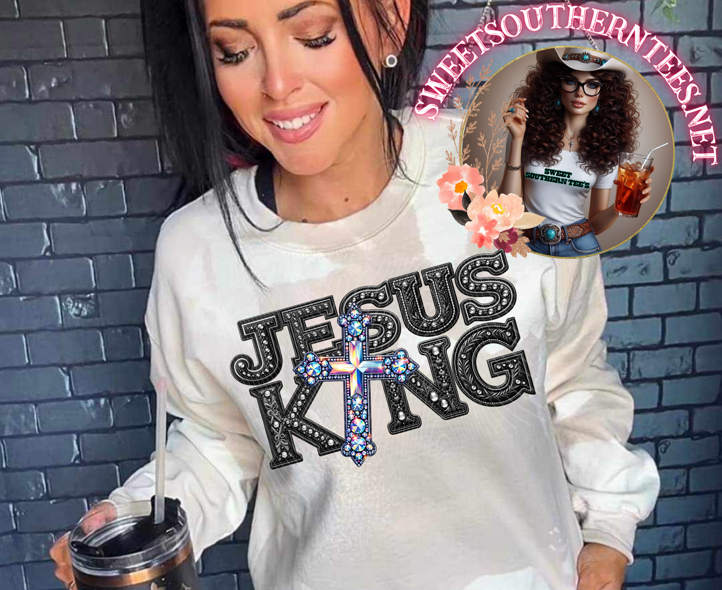 Jesus is King- Leather/Rhinestone