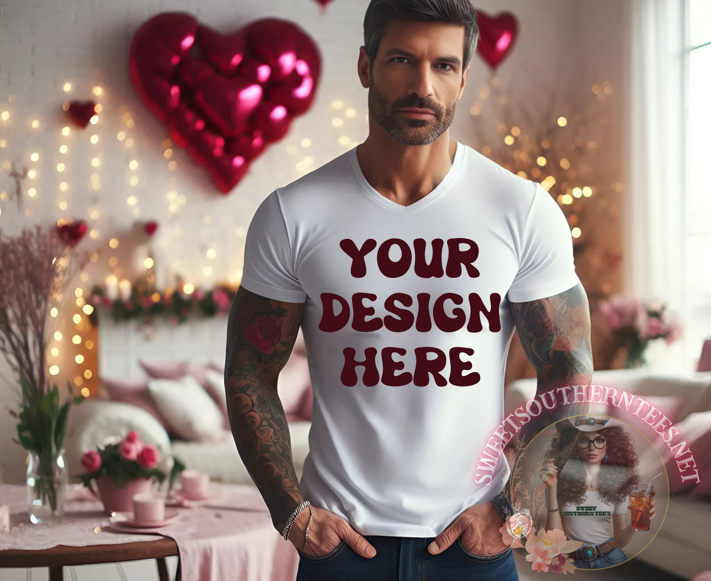 Man-WhiteShortSleeveTshirt-Valentines-Bedroom