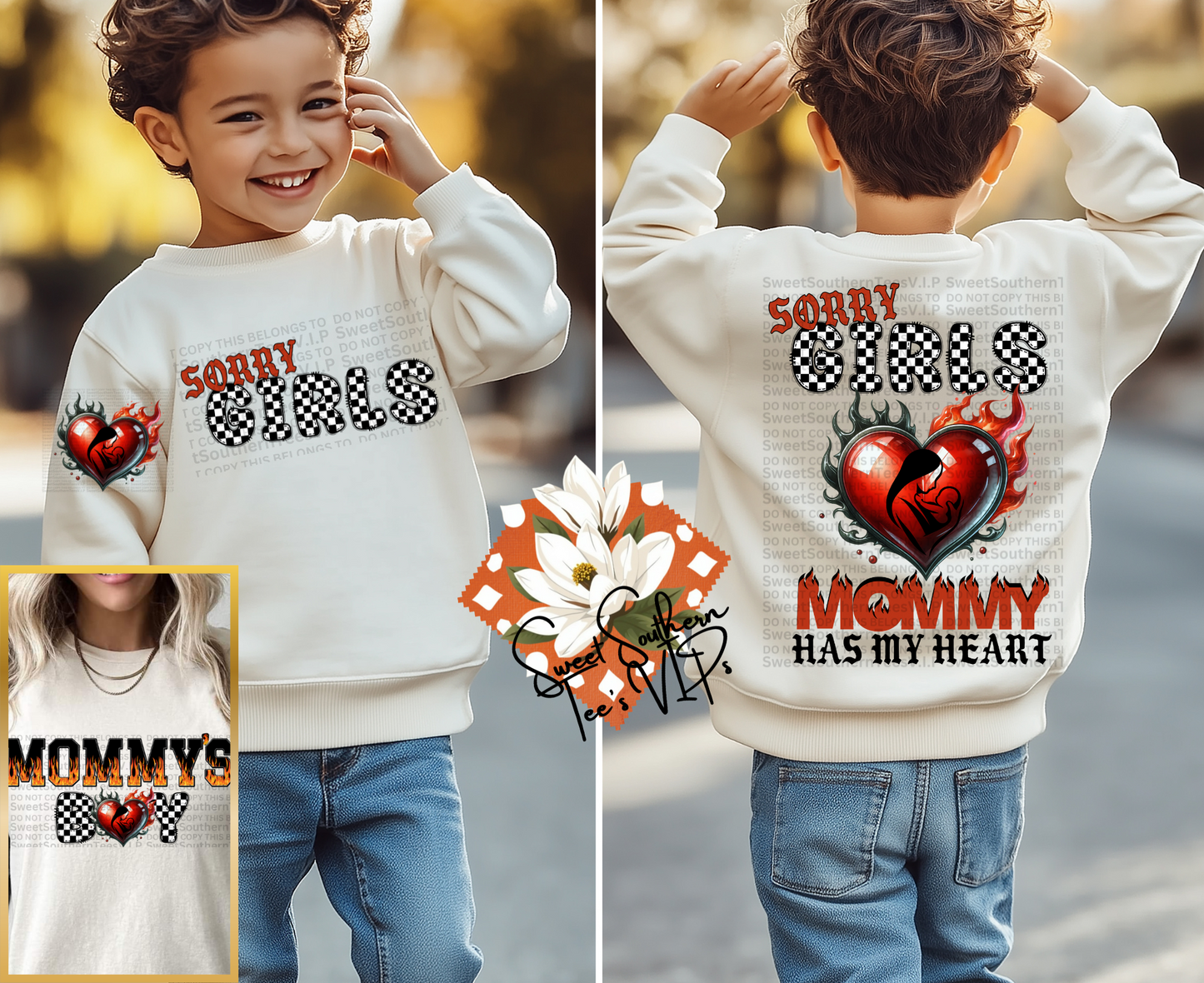 Sorry Girls Mommy Has My Heart 4 piece set (including Mommy's Boy- for mom)