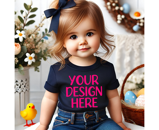 NavyBlue Tshirt toddler girl with bow