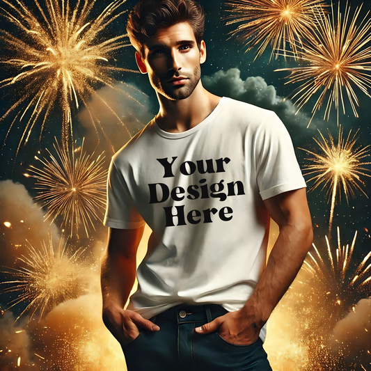 New Years-Mockup-Male-White Tee-Firework