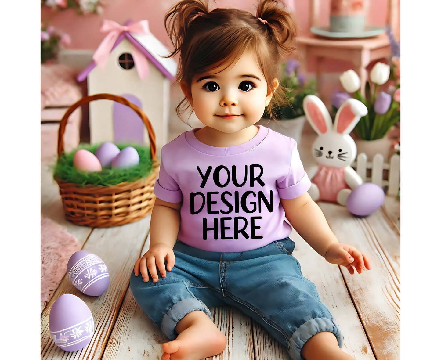 Pastel Purple tshirt- toddler girl brown hair and piggies