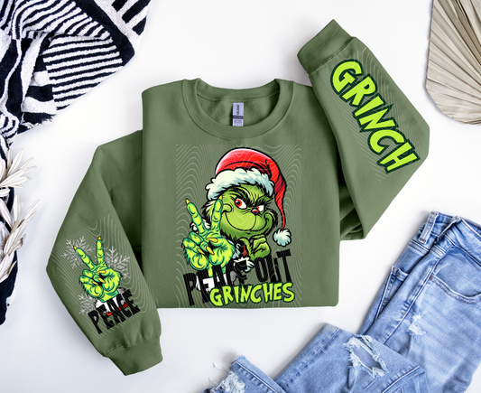 Peace Out Grinches- 3 piece- Front and sleeve both with and without backgound