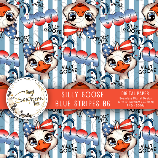 Silly Goose- Vintage Blue Striped BG- Patriotic- FOJ- Seamless- (May Drive 2025)
