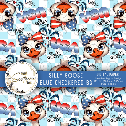 Silly Goose- Blue Checkered BG Plain- Patriotic- FOJ- Seamless- (May Drive 2025)