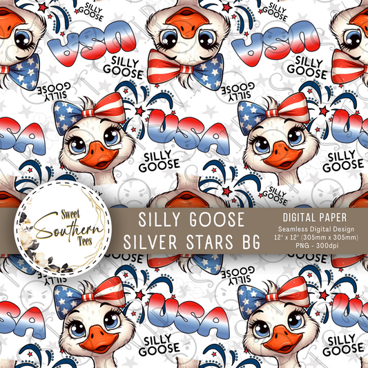 Silly Goose- Silver Stars- Patriotic- FOJ- Seamless- (May Drive 2025)