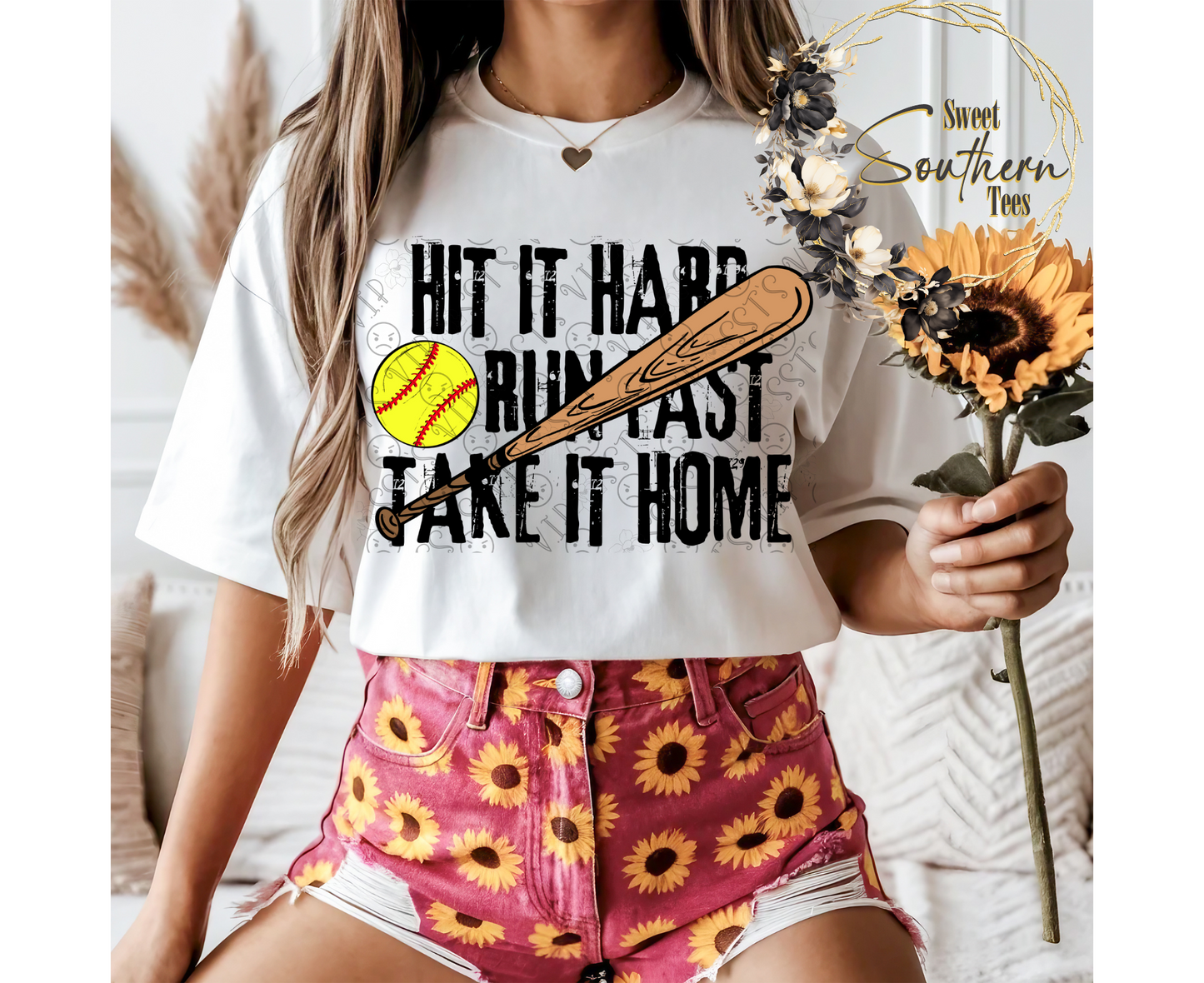 Softball- Hit It Hard Run It Fast Take It Home- 2 piece set (black and White font)