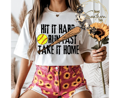 Softball- Hit It Hard Run It Fast Take It Home- 2 piece set (black and White font)