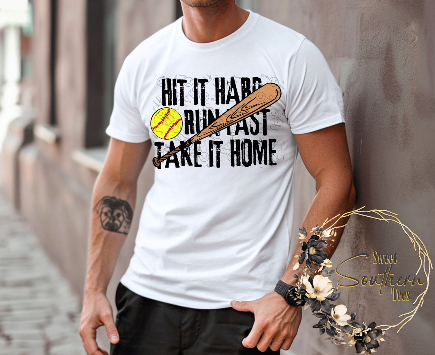 Softball- Hit It Hard Run It Fast Take It Home- 2 piece set (black and White font)