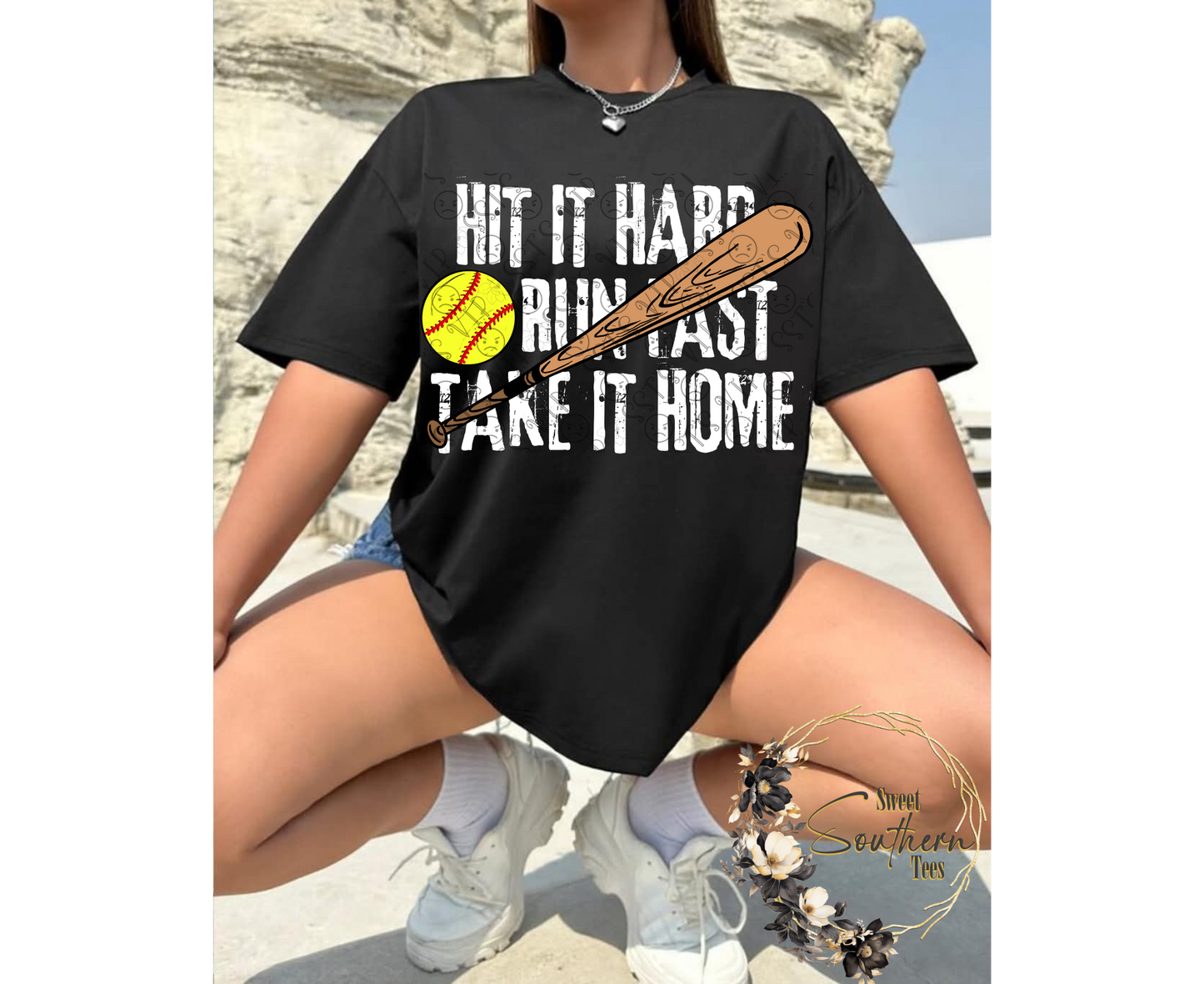 Softball- Hit It Hard Run It Fast Take It Home- 2 piece set (black and White font)