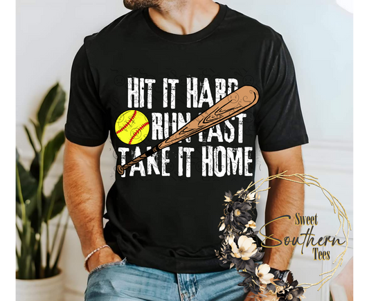 Softball- Hit It Hard Run It Fast Take It Home- 2 piece set (black and White font)