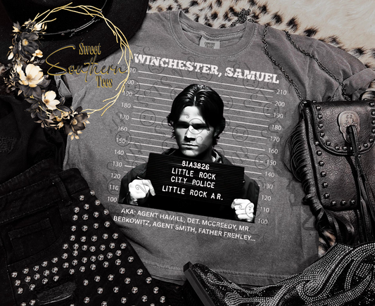 Supernatural- Sam Mugshot white letters