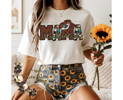 Western Mama- Turqouise Brown Leather Cow print