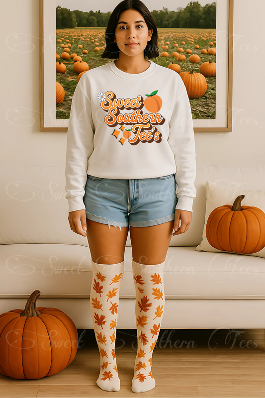 Woman-Fall Pumpkin Patch-White Longsleeve Shirt-Mockup