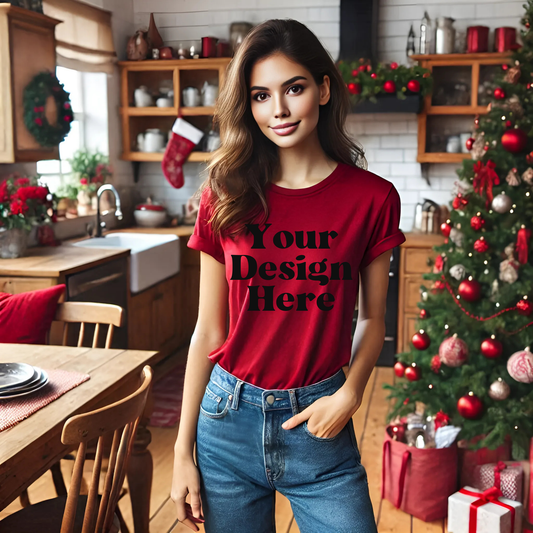 Xmas-RedTshirt-Woman-Kitchen-Tree