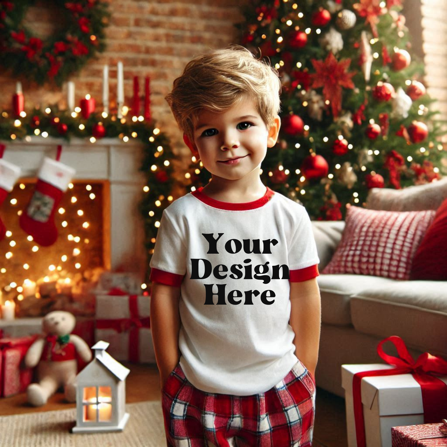 Xmas-ToddlerBoy-PlaidJammies-WhiteTshirtWithRedLining