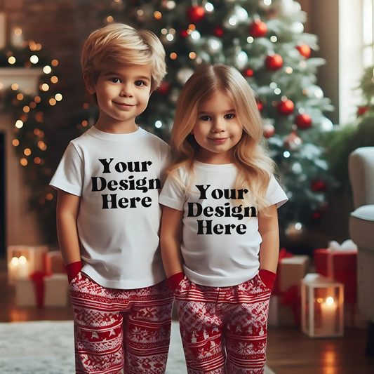 Xmas-WhiteTshirt-Boy&Girl-XmasTree