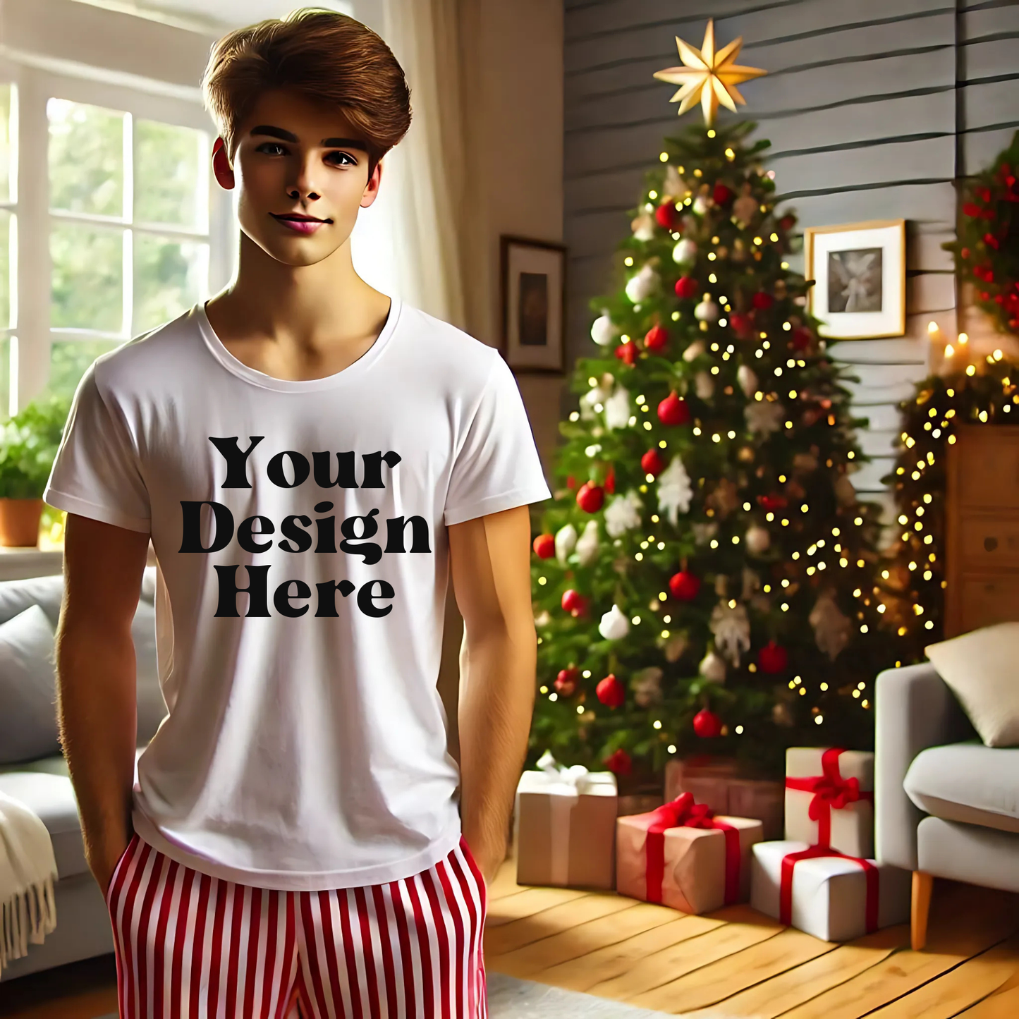 Xmas-WhiteTshirt-TeenBoy-XmasTree