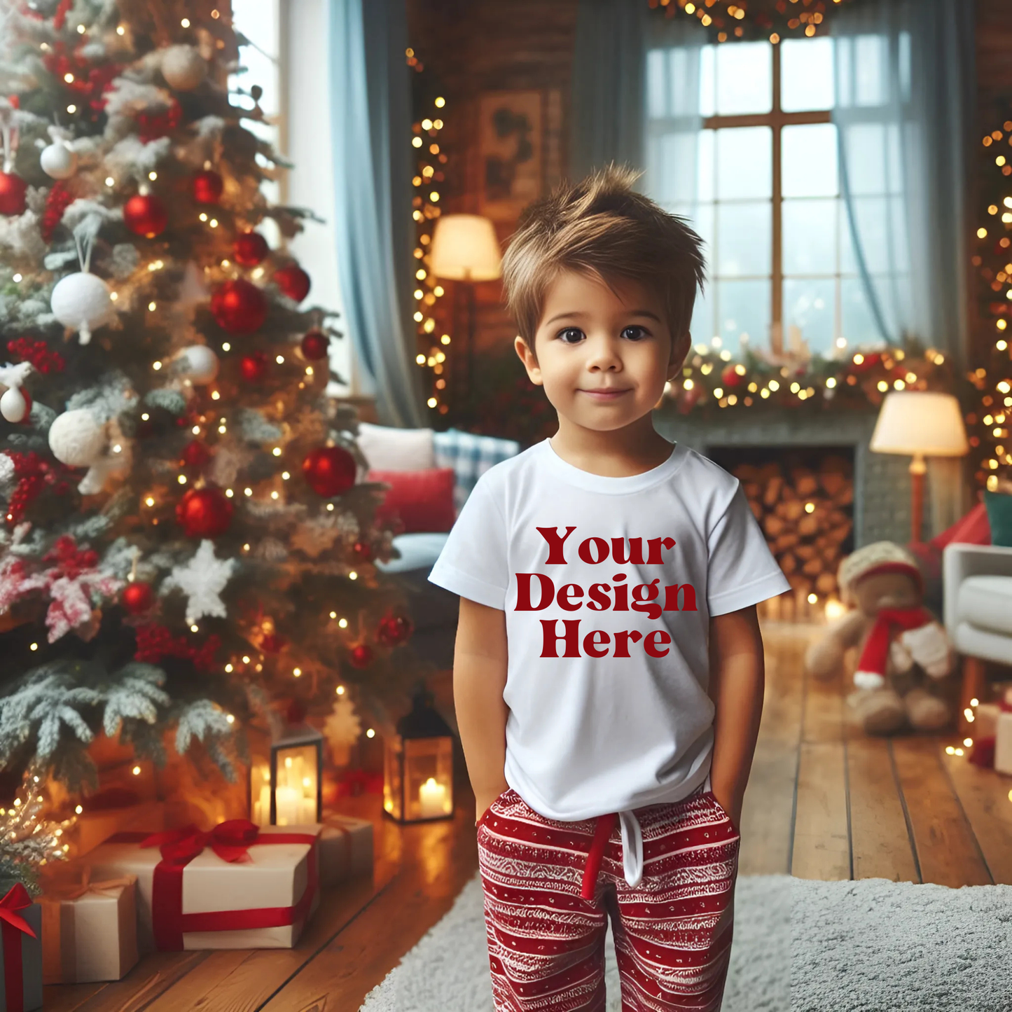 Xmas-WhiteTshirt-ToddlerBoy-XmasTree-Pajamas